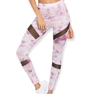 Shein Multicolor Black Contrast Mesh Leggings, Size Medium